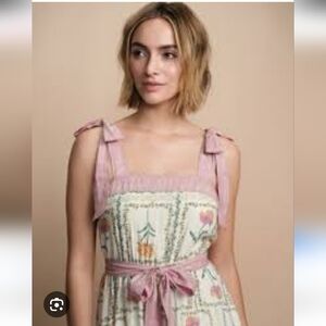 LC Lauren Conrad Cream and Rose Colored Midi Dress With Belt Size M